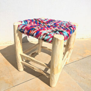 tabouret bohème tressé en corde petit format coloré